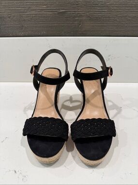 LC Lauren Conrad Black Braided Espadrille Wedge Sandals